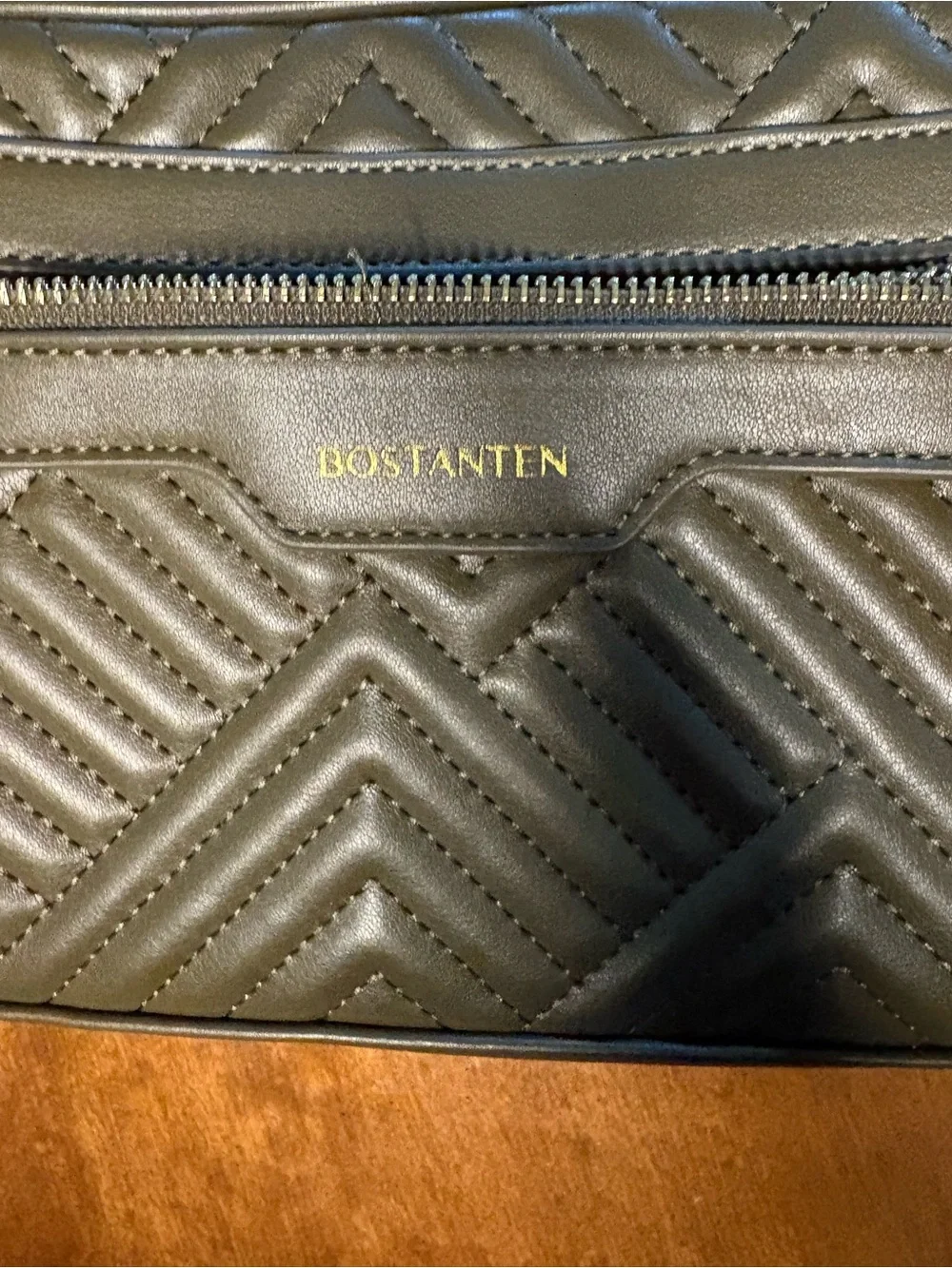 Bostanten Olive Quilted Crossbody with Front Zip Pocket